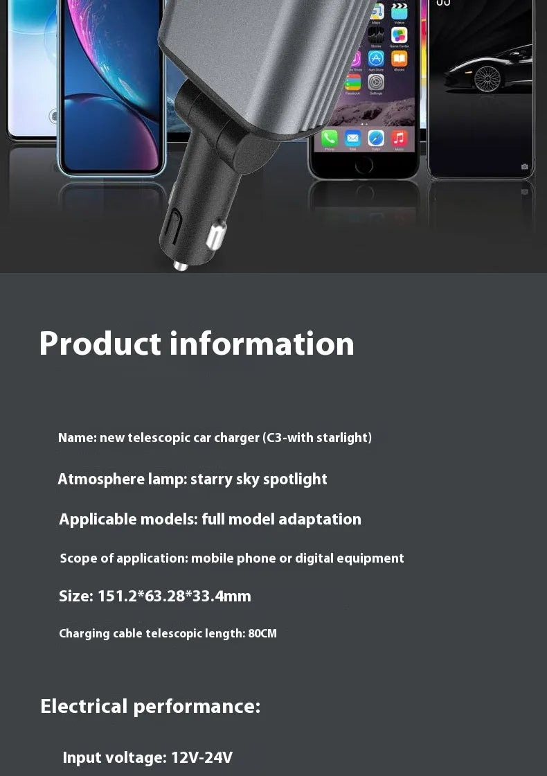 Car Mobile Phone Charger Four-in-one Multi-function Double Telescopic Strip Line!