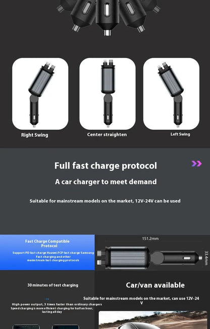 Car Mobile Phone Charger Four-in-one Multi-function Double Telescopic Strip Line!